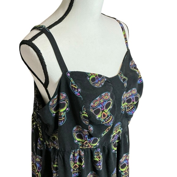 Torrid Black Skull Print Midi Dress Bowfront Challis Sundress Side Pockets Sz 2X - Picture 5 of 16
